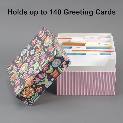 Current Greeting Card Organizer Box by Mary Englebreit | Floral, With 12 dividers and 24 self-stick labels, Holds 140+ Greeting Cards, Recipe Cards, Photo Collections, and more - color: Mary Engelbreit