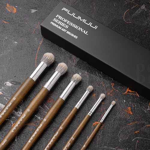 Fuumuui Professional Paint Brush Set, 6Pcs Natural Badger Hair with Dome Shape Blending Mop Oil Paint Brushes for Acrylic Painting Oil and Gouache - style: Dome