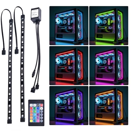 RGB LED Strip Computer Lighting via Magnet with Controller for Desktop Computer Case Mid Tower Full Tower (24Key Remote，2PK，30CM，R Series，RGB) - color: RGB (Red, Green, Blue)