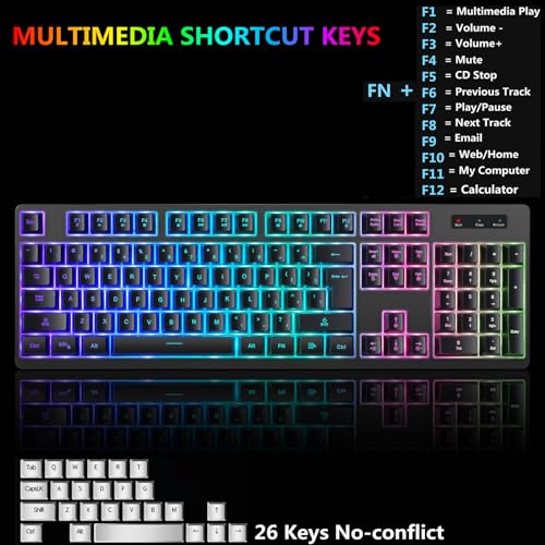 Wireless RGB Gaming Keyboard and Mouse - Rechargeable RGB Backlit,Long Battery Life,Mechanical Feel,7 Color Gaming Mouse for PC Game and Work