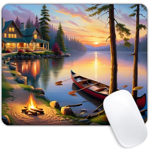 Square Mouse Pad Canoe Lake,Gaming Mouse Pads for Desk,Soft Computer Waterproof Non-Slip Mouse Mat - color: Canoe Lake