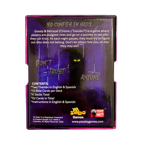 Yo Sabo Gossip and Betrayal (Chisme y Traición) Games | All-in-One Social Deduction Card Game | 2 Themes & 4 Decks Inside in Full English & Spanish | Party Game for Ages 13+, 4-12 Players