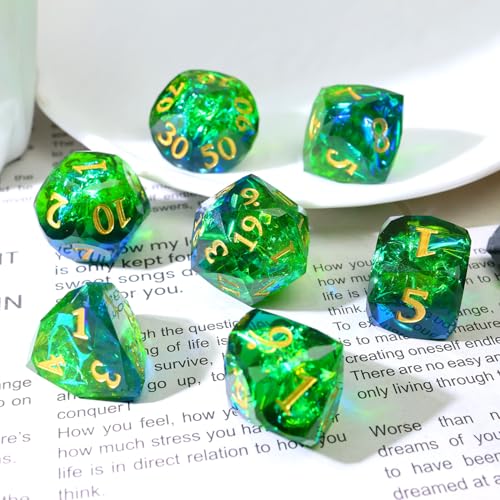 XENOLUX Polyhedral DND Dice Set, Bubble-Free Well-Balanced Sharp Edge Resin Dice, Diamond Cut Blue Green Iridescent Role Playing Accessories for Dungeons and Dragons with Metal Case - Mixed1 - color: Rd-mixed 1