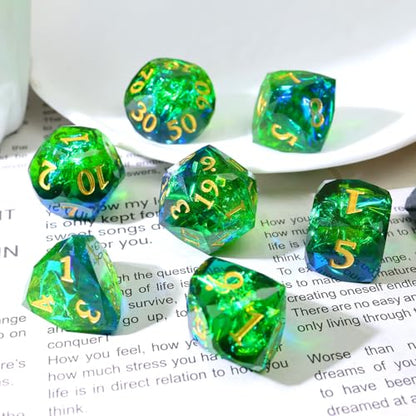XENOLUX Polyhedral DND Dice Set, Bubble-Free Well-Balanced Sharp Edge Resin Dice, Diamond Cut Blue Green Iridescent Role Playing Accessories for Dungeons and Dragons with Metal Case - Mixed1 - color: Rd-mixed 1