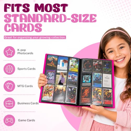 Trading Card Binder, 9 Pocket 20 Pages 360 Cards, Suitable for MTG, TCG(Rose Red) - color: Rose Red