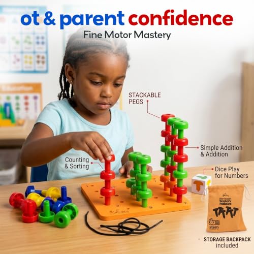 Montessori Sensory Pegboard, 33 Pc, STEM Learning, Ages 2+ | Occupational Therapy STEM Learning Educational Toys for Kids 2+ Includes Foam Board, Lacing String, Dice, Storage Bag, eBook - style: Bulk Pegboard Set - 34pcs