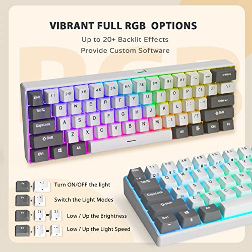 iLovBee i61 Mechanical Keyboard 60 Percent, Wired RGB Gaming Keyboard, 61 Keys Compact Mini Custom Keyboards for PC/Mac Gamer, Hot Swappable Linear Red Switch, Grey and White