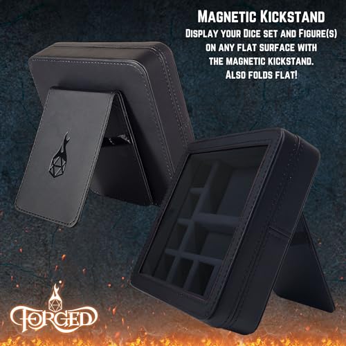 Forged Dice Co. RPG Character Shrine Display Case for Dice and DND Miniatures - Includes Travel Dice Tray and Display Lid - Compatible with Dungeons and Dragons Dice and Miniatures - Black - color: Black