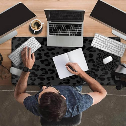 Mouse Pad Desk Mat Ergonomic Wrist Support Pad Set,Mouse Wrist Rest Keyboard Pad with Stitched Edges and Non Slip Base-Black Leopard Panther Cheetah Print - color: Black Leopard