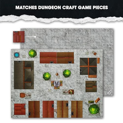 Dungeon Craft Realm's Edge Trio Bundle – Realm’s Edge Board Game & 2 Double-Sided Battlemaps (City Pack & Turned Earth Pack) – Wet/Dry Erase, D&D Compatible, 24"x33" 1" Grid, Adventure Set