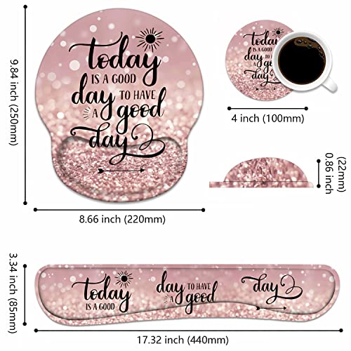 Keyboard Wrist Rest + Mouse Pad Wrist Support Set with Coasters, Today is a Good Day to Have a Good Day Inspirational Quote with Non-Slip PU Base Ergonomic Mousepad for Home Office Working Studying - color: Today is a Good Day to Have a Good Day Inspirati