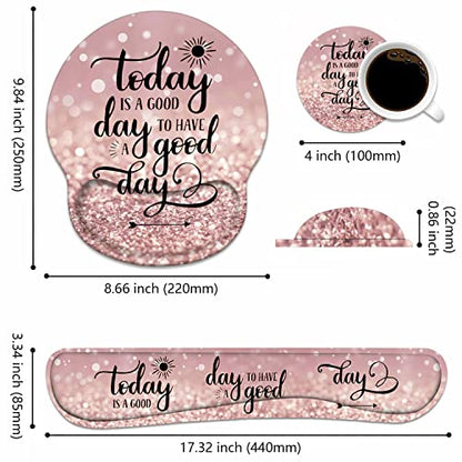 Keyboard Wrist Rest + Mouse Pad Wrist Support Set with Coasters, Today is a Good Day to Have a Good Day Inspirational Quote with Non-Slip PU Base Ergonomic Mousepad for Home Office Working Studying - color: Today is a Good Day to Have a Good Day Inspirati