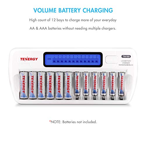Tenergy 12 Pack Centura AAA and TN160 Charger, Low Self-Discharge AAA 1.2V 800mAh NiMH Rechargeable Batteries for Remote Controllers, Toys, and More - size: Charger + 12 Pack Centura AAA