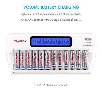 Tenergy 12 Pack Centura AAA and TN160 Charger, Low Self-Discharge AAA 1.2V 800mAh NiMH Rechargeable Batteries for Remote Controllers, Toys, and More - size: Charger + 12 Pack Centura AAA