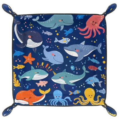 Whale Jellyfish Octopus Sharks Dice Tray Dice Rolling Tray Folding Dice Holder for Dice Games, Like RPG, DND and Other Table Games - color: Multi 12