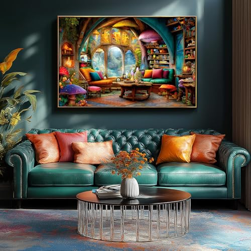 MINIWAN 1000 Piece Fantasy Art Enchanted Mushroom Jigsaw Puzzle | 27.5"x19.7", Letters on Back, Reference Poster Included, For Adults & Seniors - color: Enchanted Treehouse