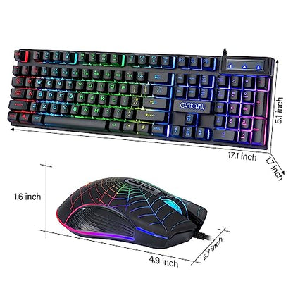 Gaming Keyboard and Mouse 104 Keys for Mac PC PS5 PS4 Xbox One Gamers | RGB Backlit LED Mechanical Feel Keyboard with Multimedia Keys Number Pad, USB Desktop Computer Windows Keyboard