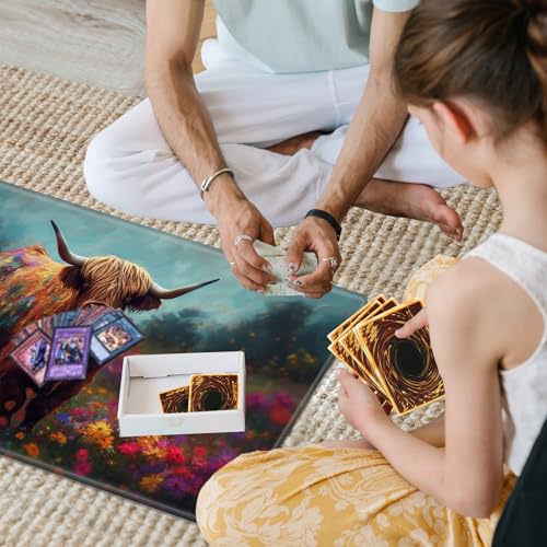 MTG Playmat,Game Play Mat for MTG TCG 24 x 14 inches Cards Game Playmats,Trading Card Game Stitched Play Mats Commander Deck Gaming Desk Mat Card Gameplay Mats-Art Highland Cow - color: Art Highland Cow, size: NO Zone