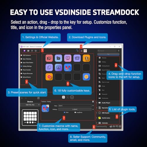 Macro Keypad, Stream Controller Deck Gaming Streaming Shortcut Keyboard, 18 Programmable Keys Customizable Visual AI Pad USB Soundboard for OBS, YouTube, Desk Office Setup, Laptop, PC, Mac