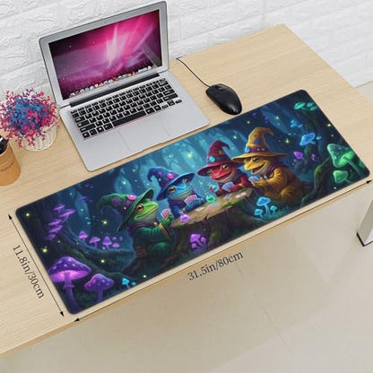 Frog Wizard Gaming Mouse Pad, Large Extended Desk Mat (31.5x11.8 in), Fantasy Mushroom Forest Design, Non-Slip Rubber Base & Stitched Edges for Office, Gamer & Work - color: 23