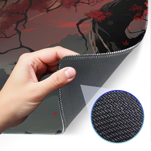 Japanese Gaming Mouse Pad, Non-Slip Rubber Base with Stitched Edge Mouse Pad for Office, Laptop, 31.5x11.8 Inch Anime Gaming Keyboard Pad - color: Red Moon Canyon