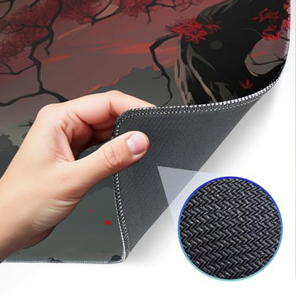 Japanese Gaming Mouse Pad, Non-Slip Rubber Base with Stitched Edge Mouse Pad for Office, Laptop, 31.5x11.8 Inch Anime Gaming Keyboard Pad - color: Red Moon Canyon