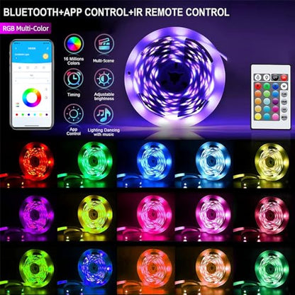 CHARKEE 130ft LED Strip Lights RGB Color Changing | 65.6ft x 2 Rolls, Music Sync, Dimmable, 24V Bluetooth LED Lights, Smart App & Remote Control for Bedroom DIY - size: Bluetooth 130ft