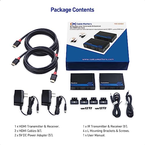 Cable Matters Wall Mount HDMI Extender Set, Transmitter & Receiver | Up to 300ft, TCP/IP, 1080p, 1-to-Many Setup, HDMI over Ethernet Extender, Model 103002 - style: Standard Set