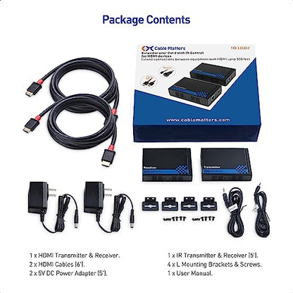 Cable Matters Wall Mount HDMI Extender Set, Transmitter & Receiver | Up to 300ft, TCP/IP, 1080p, 1-to-Many Setup, HDMI over Ethernet Extender, Model 103002 - style: Standard Set