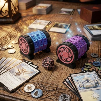 2 Pack Life Counter - HP Tracker with Tracking Card Slo MTG 3 Rings Sun Fire Pattern Tabletop RPG Dungeons and Dragons(2pcs Black)