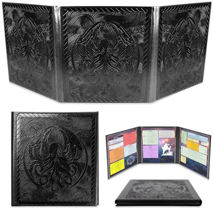 CASEMATIX DM Screen – 3-Panel Travel-Ready Game Master Screen with Transparent Pockets, PU Leather GM Screen, Wet-Erase Compatible, Compact Size for Portable Tabletop RPG Campaigns