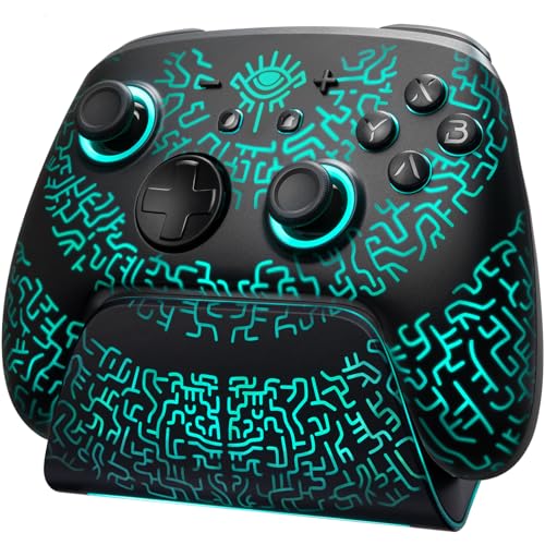 Switch 2 Pro Controller Wireless with Charging Dock, Hall Effect Controller for Switch 2/Switch/OLED/Steam Deck, Luminex Bluetooth Controles with Hidden Glow LED, One-Button Wake-Up, Back Paddles - color: 초록색.