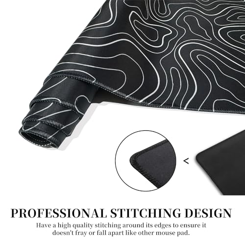 HGWALP Large Gaming TOPO Keyboard Mouse Pad Black Topographic Mouse Pad with Anti-Slip Rubber Base, Extended XXL Long Gaming Mousepad Big Mouse Pads for Desk,31.5 X 11.8 Inch - color: Black Topo