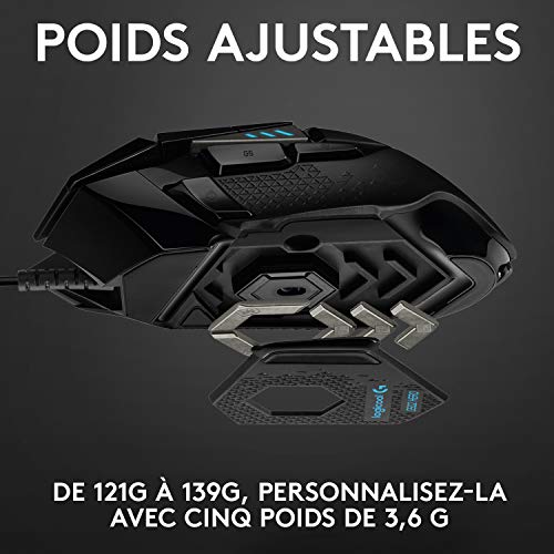 Logitech G502 Hero High Performance Wired Gaming Mouse, Hero 25K Sensor, 25,600 DPI, RGB, Adjustable Weights, 11 Programmable Buttons, On-Board Memory, PC/Mac - Black (Renewed)