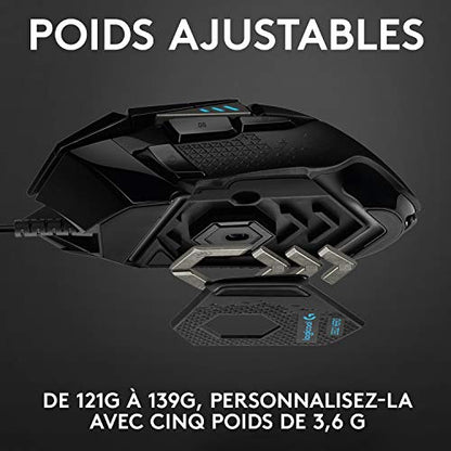 Logitech G502 Hero High Performance Wired Gaming Mouse, Hero 25K Sensor, 25,600 DPI, RGB, Adjustable Weights, 11 Programmable Buttons, On-Board Memory, PC/Mac - Black (Renewed)