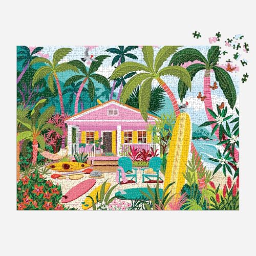 Galison - Surfside Bungalow 1000 Piece Jigsaw Puzzle for Adults | Illustration by Julia Cornelius, Beach, Costal, Ocean, Summer, Challenging, Recycled Paper, No Dust, Finished Size 27" x 20"
