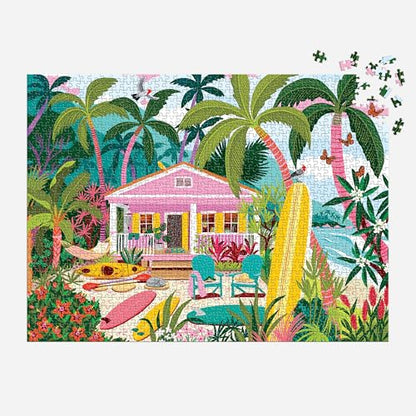 Galison - Surfside Bungalow 1000 Piece Jigsaw Puzzle for Adults | Illustration by Julia Cornelius, Beach, Costal, Ocean, Summer, Challenging, Recycled Paper, No Dust, Finished Size 27" x 20"