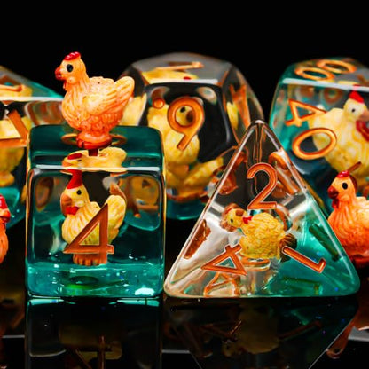 Resin D&D Dice Set, Hen Chicken DND Animal Polyhedral Dice for Dungeons and Dragons, RPG, MTG DND 7-DIE (D4, D6, D8, D10, D12, D20, D%) - color: Hen