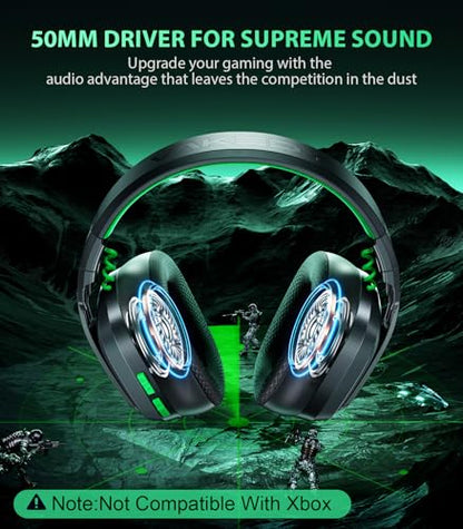 Wireless Gaming Headset for PS5, PS4 & PC, 20ms Ultra-Low Latency, 2.4GHz USB & BT 5.4, Noise Canceling Mic, 50H Battery, Compatible with Switch, Mac & Mobile, Ideal for Fortnite & Call of Duty - color: Obsidian Green
