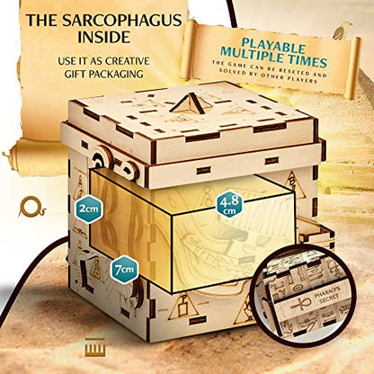 INSCAPE Pharaoh's Secret Puzzle Box for Adults Wooden Escape Room in A Box | Cluebox Brain Teaser With Hidden Compartments - Solve Mind Puzzles And Mechanisms - Ideal Gift For Escape Room Game Fans