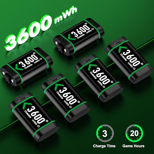 DINOSTRIKE 6x3600mWh Rechargeable Battery for X-1/Series X|S Controllers, X-Series X Controller Battery Charger Station for X-1/One S/One X/Elite(6 Packs)
