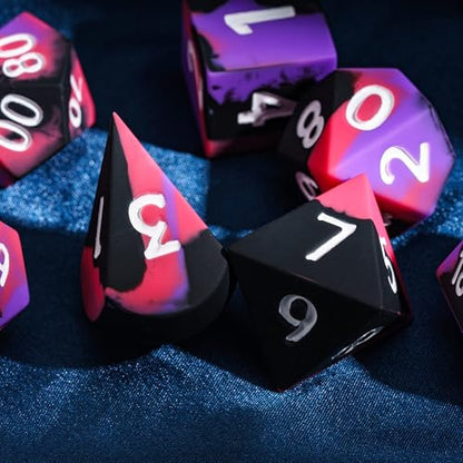 7-Piece Jumbo Silicone DND Dice Set, 25mm Oversized D&D Dice | Round Edges Soft Perfect Bouncer Compatible with Dungeons and Dragons RPG Bar Pub Club Party Games - color: Purple&black&red