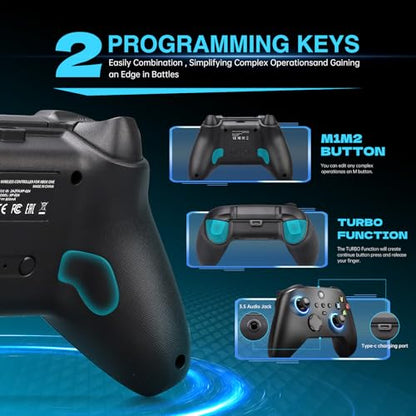 Wireless Controller with 7 Colors RGB Light Compatible With Xbox Series X|S/Xbox Controller/Steam PC Windows, Programmable/Turbo/Dual Vibration/800mAh Battery, with 3.5mm Audio Jack, 2.4GHZ Adapter