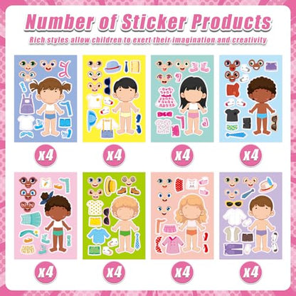 32 Sheets Make a Face and Dress Up Stickers, Make Your Own Stickers for Boys and Girls, Travel Sticker Books, Party Favors, Birthday, Home, School and Activities Gifts for Kids Ages 3+ - style: Dressing