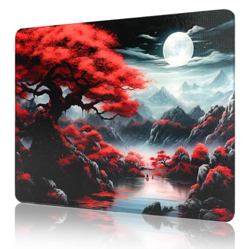 Glass Mousepad, Hard Surface Gaming Mouse Pads, Mousepad Gaming, Glasspad | Glass Pad, Professional Esport Tempered Glass Mouse Pad, Hard Mouse Pad for Bed, 11.8"×9.8" computer mat - color: Cherry Blossoms and the Full Moon 1