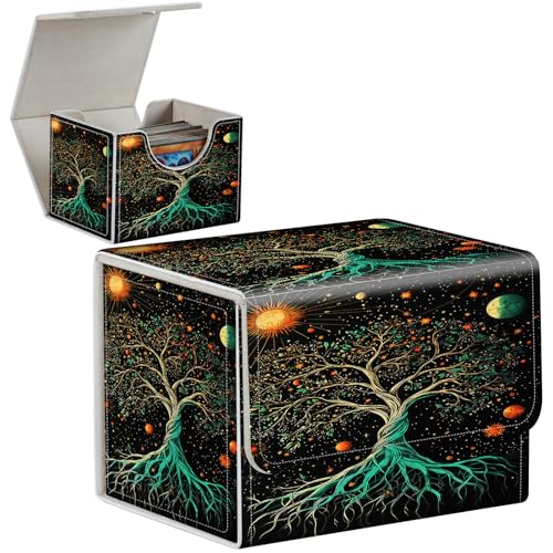 PU Leather Deck Box for MTG Commander Cards, Fits 100+ Double Sleeved Cards, Secure Magnetic Trading Card Storage Case for TCG CCG,Cosmic Tree of Life - color: Cosmic Tree of Life