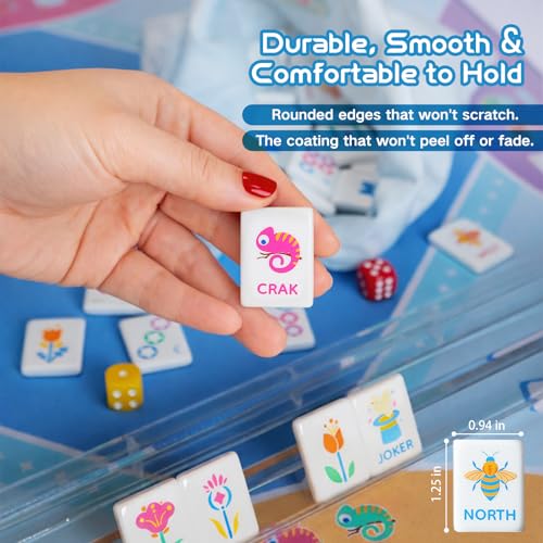 Mini Mahjong Set for Kids & Beginners, Portable Travel Mahjong Tiles Set American for Family, 160 Acrylic Mini Mahjong Tiles with Carrying Bag, Mat, Racks, Mah Jong Starter Kit for Ages 6+