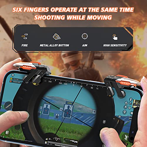 Newseego for Mobile Gaming Trigger, Six-Finger Linkage Game Controller for iPhone & Android Phones, Mechanical Black Design Game Controller for Rules of Survival/PUBG - color: Black -A11