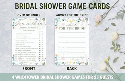 Wildflower Bridal Shower Games Set, 4 Games Includes Over Or Under, Advice for The Bride, Wedding Shoe Game, Find The Guest Bingo, 50 Double-Sided Cards, Wedding Party Supplies -03 - style: 4 Games Set-03