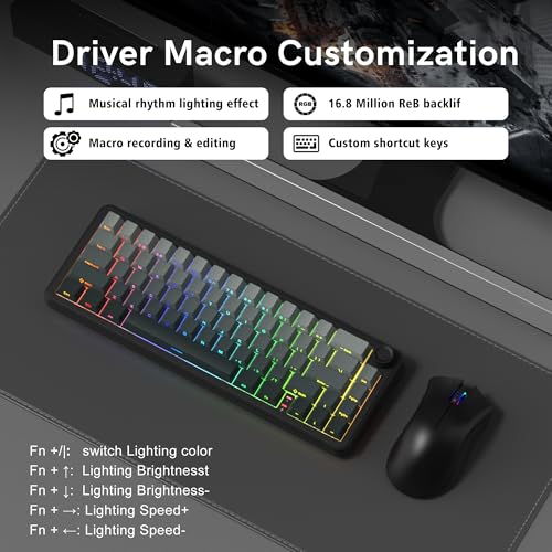 womier L65 60% Mechanical Keyboard Wireless with Knob, Black Gaming Keyboard 4000mAh Battery, Tri Mode USB-C/BT5.0/2.4G Gasket Mounted Key Board RGB Hot Swappable with Gradient keycaps-Linear Switch - color: Black